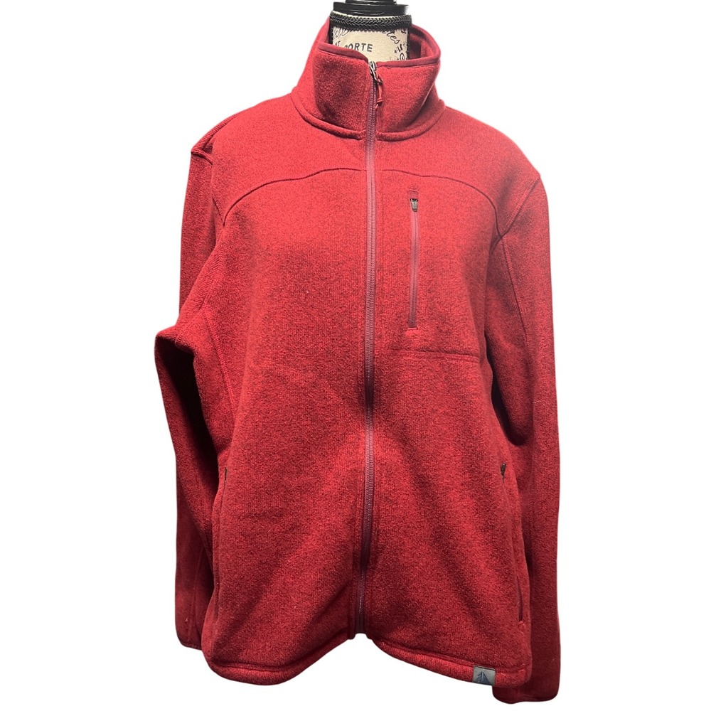 L.L.Bean Men's Sweater Fleece Full-Zip Jacket Marled Red Outdoor Hike Large EUC